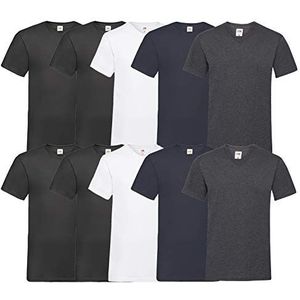 Fruit of the Loom T-shirt, met V-hals, in verschillende maten en kleuren, 10 stuks, 4x zwart, 2x wit, 2x donker marineblauw, 2x donkergrijs (dark heather), XL