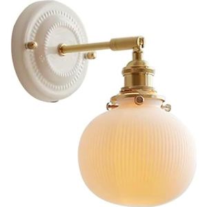 LANGDU Wit geribbeld glas woondecoratie wandlamp Frans land melkglas wandkandelaar Noordse keramische kap binnen goud wandgemonteerde lamp slaapkamer wandverlichting(Color:Ball)
