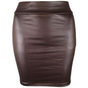 AYXAMO Pvc-rok, leren rok sexy rokken dames PU-lederen pakket heup halverwege de taille rokken effen kleur minirokken, Kastanjebruin, L