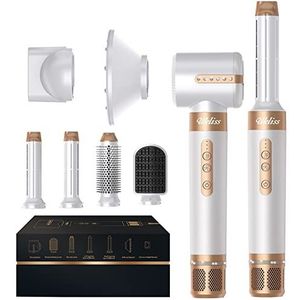 Air Styler 7 in 1, 110000 RPM Hoge Snelheid Motor Haardroger Hete Luchtborstel Set Met 7 Hulpstukken, Drogen, Rechttrekken, Krullen, Volumiseren, Hoofdhuid Masseren, Ionische Zorg (Wit)