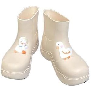 Duck Shoes Waterdichte regenlaarzen for dames Snoepkleurige waterschoenen Jeugd Meisjes EVA-waterlaarzen Vrouw Roze halfhoge regenschoenen (Color : White, Size : 36-37)