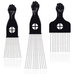 Leaduway 3 stuks metalen haarplectrums voor afrohaar, haarplectrums voor vrouwen en mannen, afrokammen, vuist-plectrums voor haar, haarkam voor haarstyling