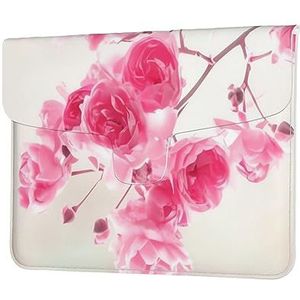 Roze Bloemen Print Lederen Laptop Sleeve Case Waterdichte Computer Cover Tas Voor Vrouwen Mannen