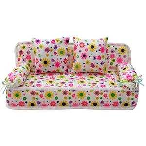 SGerste Miniatuur Meubels Sofa Couch Met 2 Kussens Voor Barbie Dolls House (Roze Bloem)