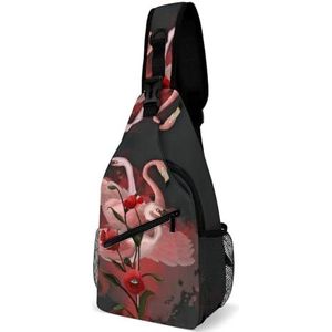 Flamingo's En Klaprozen Reizen Crossbody Tas Sling Rugzak Wandelen Borst Schoudertas Fanny Pack Dagrugzak Geschenken voor Vrouwen Mannen