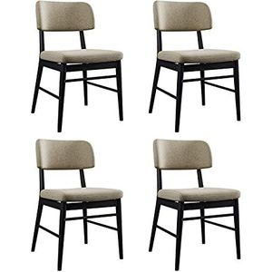 GEIRONV Retro ontwerp keuken stoelen set van 4, metalen benen katoen en linnen eetkamer stoelen woonkamer slaapkamer ligstoelen Eetstoelen (Color : Beige)