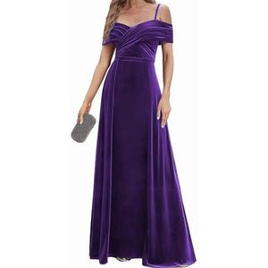 Fluwelen Bruidsmeisjes Jurken Spaghetti Bandjes Prom Jurken Koude Schouder Formele Avond Party Gown ZM191xin, Paars, 32