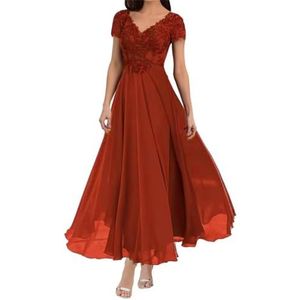 Dames chiffon moeder van de bruid jurk met zakken avondgalajurken cocktailjurk grote maten, Roest, 32