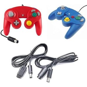 2 controllers rood blauw + verlengkabel voor Nintendo Game Cube Controller GC verlenging verlenging Nintendo Wii-kabel