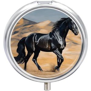 Zwarte Arabische Paard Pillendoos Waterdichte Draagbare Geneeskunde Pil Case Vochtbestendige Metalen Reizen Pillendoos met 3 Compartimenten Geneeskunde Case