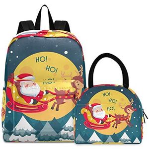 Kerstsneeuwond boekentas lunchpakket set schouderrugzak boekentas kinderrugzak geïsoleerde lunchbox-tas voor meisjes jongens, Patroon., Medium