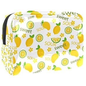 Gele Citrus Fruit Citroen Waterdichte Cosmetische Tas met Rits, Draagbare PVC Cosmetische Make-up Tas Pouch voor Vakantie, Reizen, Badkamer, Veelkleurig14, 18.5x7.5x13cm/7.3x3x5.1in,