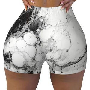 FBGHHTY Zwart Wit Marmeren Print Gym Korte Vrouwen Comfortabele Atletische Shorts Naadloze Yoga Running Wandelen Dagelijkse Slijtage, Zwart, S
