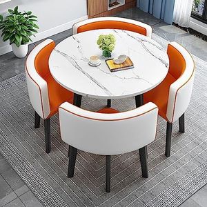 FZDZ Keuken ontbijt bar tafel en stoel set, eetkamer ronde tafel zachte rugleuning stoel moderne stijl meubels koffie keuken, ruimtebesparende meubels kantoor conferentie tafels (kleur: oranje en wit)