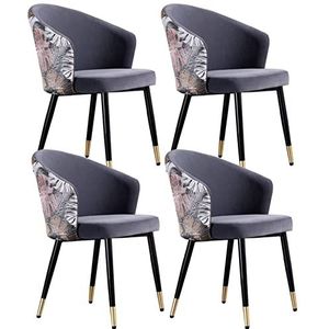 FZDZ Moderne keuken fluwelen eetkamerstoelen set van 4 woonkamer fauteuils met zwarte stalen poten fluwelen zitting en borduurwerk rugleuningen make-up stoel eetkamerstoelen (kleur: donkergrijs)