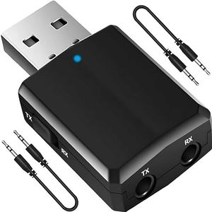 Retoo USB Bluetooth 5.0 Audio -ontvanger met 3,5 mm Aux -kabel, 2 in 1 zenderontvanger voor auto, pc, tv met ruisonderdrukking en handenvrij systeem in de auto, bereik 10m