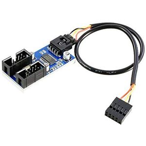 F71S USB 2.0 interne hub, 1 x 9-pins naar 2 x 9-pins header verlengkabel, moederbord 9-polige USB 2.0-header splitter adapter voor extra USB-poorten