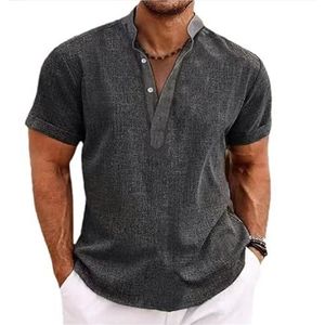 Zomeroverhemd For Heren Overhemden Met Korte Mouwen Henley-casual Overhemd For Heren Zomeroverhemd Casual Lichtgewicht Overhemden Linnen Overhemd heren t-shirt(Gray,XXL)