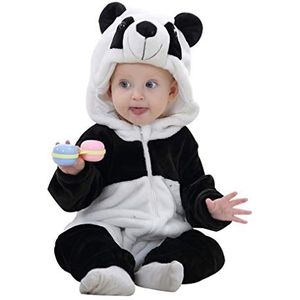 COOKY.D Baby Flanellen Romper met Capuchon Herfst/Winter Onesie Pyjama Jumpsuit Lange Mouw Slipjes voor Baby Meisjes Jongens, 6-12 Maanden, Panda