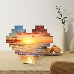 Bouwsteenpuzzel gepersonaliseerde bouwstenen hartvormige puzzels zonsondergang oceaan strand bouwstenen blok voor volwassenen blokpuzzel voor huisdecoratie 3D baksteenpuzzel stenen set voor