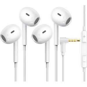 [2 stuks] voor Apple bedrade oordopjes, 3,5 mm koptelefoon met microfoon 90 graden ontwerp Clear Call HiFi Stereo Volumeregeling Oortelefoon voor PC Laptop Radio Kindle