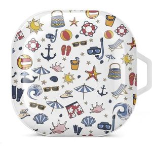 Zomer strand vakantie vakantie symbolen oordopjes hoesje compatibel met Samsung hard shell beschermhoes wit stijl