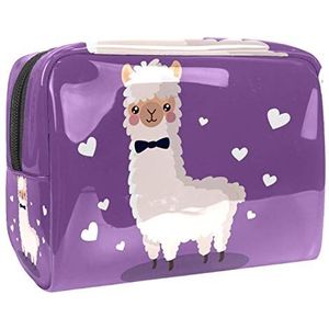 Make-uptas PVC toilettas met ritssluiting waterdichte cosmetische tas met dier schattig alpaca paars voor vrouwen en meisjes