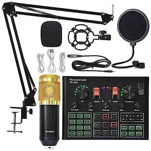 Complete podcastkit, Bm 800 Microfoon Geluidskaart Professionele Studio Condensator Draadloze Microfoon for USB Gaming Zingen Karaoke MICROFOON for PC Telefoon(Gold BM800 V9XPRO)