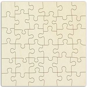 Houten puzzel zelf ontwerpen en verven - 36 stukjes, ongeveer 52 x 52 cm - Grote puzzel van hout, blanco puzzel in een jute zak, inclusief puzzelsjabloon