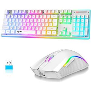 MAMBASNAKE L96 Draadloze toetsenbord-muiscombinatie, 3000 mAh oplaadbare RGB volledige grootte met pudding-toetsdoppen +4800 DPI optische muizen, K10 RK10 mechanisch gevoel en set voor pc-gamer, wit