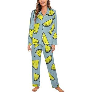 Gele Watermeloen Pyjama Sets Met Lange Mouwen Voor Vrouwen Klassieke Nachtkleding Nachtkleding Zachte Pjs Lounge Sets