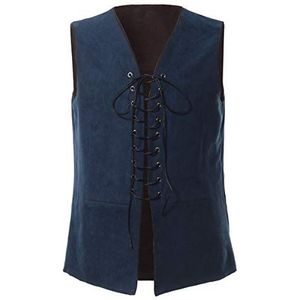 GRACEART Renaissance Volwassen Mannen Omkeerbare Lace-Up Vest Middeleeuwse Piraat Kostuum Vest (blauw/bruin, XL)
