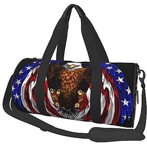 USA Flag Patriottic Eagle & * Ronde opvouwbare plunjezak met grote capaciteit voor dames mannen, sporttas, sporttas., Zwart, Eén maat