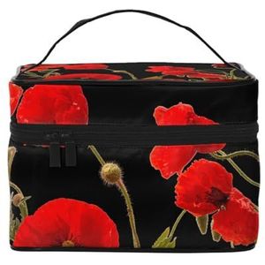 Rode Papaver Bloemen Kleurrijke Bloemen Abstract Zwart, Make-up Tas Cosmetische Tas Draagbare Reizen Toilettas Potlood Case, zoals afgebeeld, Eén maat