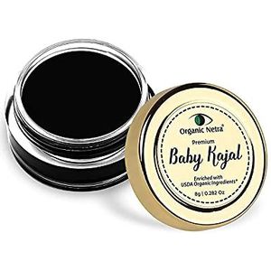 Biologische Netra Baby Kajal - 100% natuurlijk, verrijkt met gecertificeerde biologische ingrediënten, chemicaliënvrije kajal, waterbestendig en langdurig - 8g