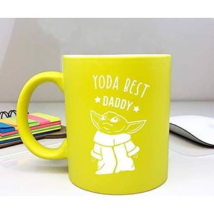 eBuyGB Gepersonaliseerde koffiemok, neon gele baby Yoda mok, 310ml Star Wars thema thee beker, grappige geschenken voor papa van dochter, zoon (Yoda beste papa)