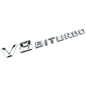Logo Embleem Side Fender, 3D V8 BITURBO Letters Auto Trunk Fender Embleem Badge Sticker, Links & Rechts Zelfklevende Naamplaat Voor V8 BITURBO Decoratie Gewijzigd, 1 stks (Zilver)
