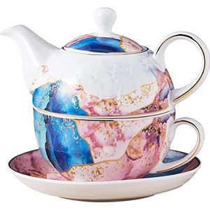 Theepot keuken theepot euro stijl bot China thee voor een, en kopset voor thuis keuken middagthee (vlinders patroon (blauw)) (kleur: bergenpatroon (blauw en roze))