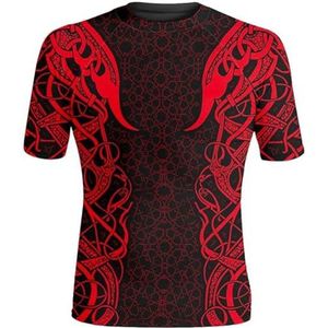 Nordic Warrior Odin Raven T-shirt, Viking 3D-geprinte Tattoo Heren Punk Street Ronde Hals Losse Top, Middeleeuwse Pagan Beach Party Ademende Korte Mouw (Color : Dragon B, Size : L)