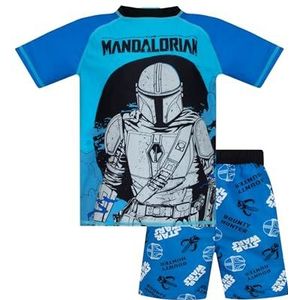 Star Wars Zwemkostuum | The Mandalorian Jongens Zwempak Tweedelig | Jongens Rash Vest En Zwemshorts | Blauw 128