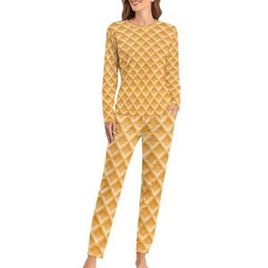 Gouden Wafel Textuur Grappige Pyjama Set Voor Vrouwen Met Lange Broek Zachte Loungewear Pj Set Nachtkleding