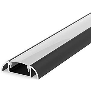 SET: Profiel LED, 100cm profiel led voor 8/10mm ledstrips, aluminium led-profiel + afdekking LT2 (zwart melkachtig)