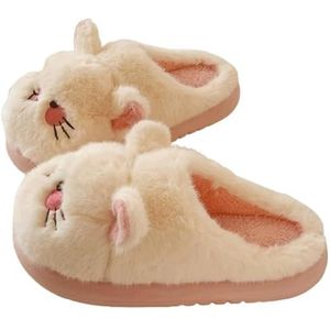 Pantoffels Fuzzy Cat Damespantoffels Animal Slippets Kunstbont Pluche Sluppers Slip On Slaapkamer Schoenen Memory Foam Huispantoffels Mode(Rose,5.5)