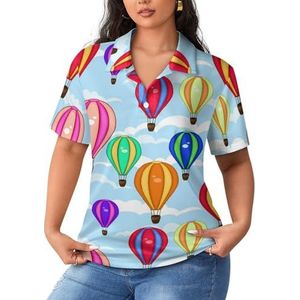 Lucht Kleurrijke Hete Luchtballonnen Dames Poloshirts Korte Mouw Casual Kraag T-shirts Golf Shirts Sport Blouses Tops 3XL