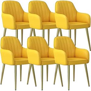 GEIRONV Lederen keukenstoelen set van 6, met ergonomische armleuningen rugleuning en koolstofstaal vergulde voetteller lounge woonkamer receptie stoel Eetstoelen ( Color : Yellow , Size : 83*41*42cm )