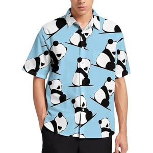 Sad Panda Zomer Heren Shirts Casual Korte Mouw Button Down Blouse Strand Top met Zak XL