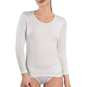 MABRAT Dames trui met lange mouwen en ronde hals en satijnen rand van wol en katoen, Wit, S