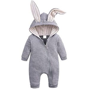 Baby Boy Leuke Onesies Lange Oren Hoodies Rits Bunny Romper Effen Kleur Pyjama Outfit Grijs 66 3-6 maanden