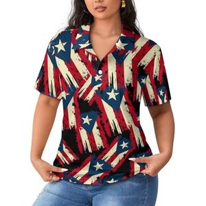 Vintage Verontruste Puerto Rico Vlag Vrouwen Sport Shirt Korte Mouw Tee Golf Shirts Tops Met Knoppen Workout Blouses