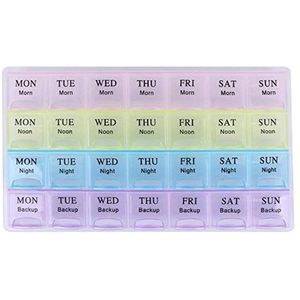 7 dagen draagbare pillendoos met 28 vakken, deksel voor tabletten, medicijnen, opslag, organizer, container voor gezonde verzorging, multi